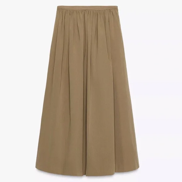 NWT ZARA ZW Collection Cape Midi Skirt Size XL Beige, khaki, taupe - Picture 5 of 13